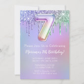 Zevende verjaardag Uitnodiging Paarse Roze Glitter (Voorkant)