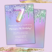 Zevende verjaardag Uitnodiging Paarse Roze Glitter