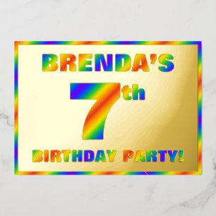 Zevende verjaardag van de geboorte — Fun, regenboo Folie Uitnodiging