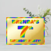 Zevende verjaardag van de geboorte — Fun, regenboo Folie Uitnodiging (Staand Voorkant)
