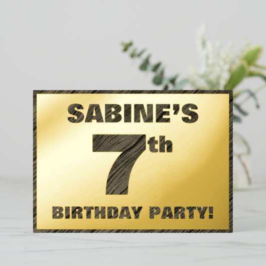 Zevende verjaardag van de geboorte: Vet, Faux Hood Folie Uitnodiging (Staand Voorkant)