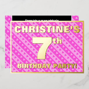 Zevende verjaardag van de opstand - vuurroze harte folie uitnodiging