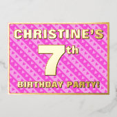 Zevende verjaardag van de opstand - vuurroze harte folie uitnodiging (Voorkant)