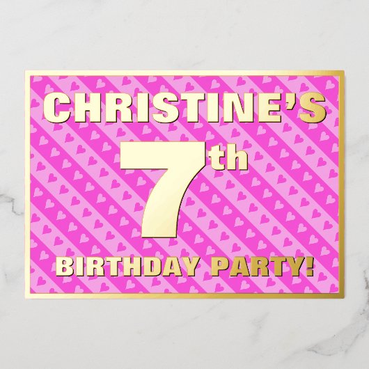 Zevende verjaardag van de opstand - vuurroze harte folie uitnodiging (Voorkant)