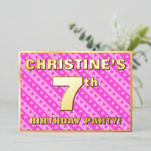 Zevende verjaardag van de opstand - vuurroze harte folie uitnodiging (Staand Voorkant)