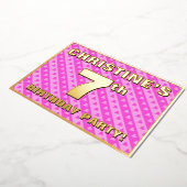 Zevende verjaardag van de opstand - vuurroze harte folie uitnodiging (Gedraaid)