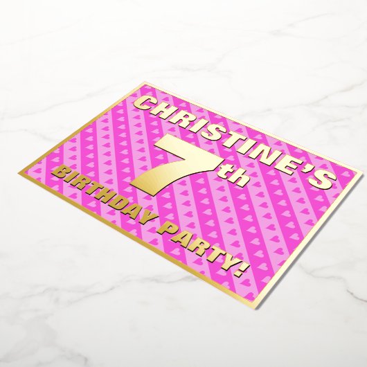 Zevende verjaardag van de opstand - vuurroze harte folie uitnodiging (Gedraaid)