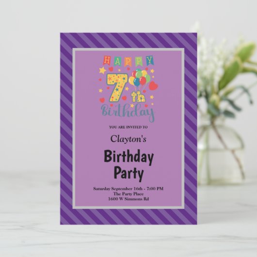 Zevende verjaardag van de Paarse Stripes Kaart (Staand voorkant)