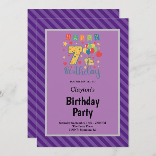 Zevende verjaardag van de Paarse Stripes Kaart (Voorkant / Achterkant)