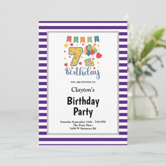 Zevende verjaardag van de Paarse/witte strepen Kaart (Staand voorkant)