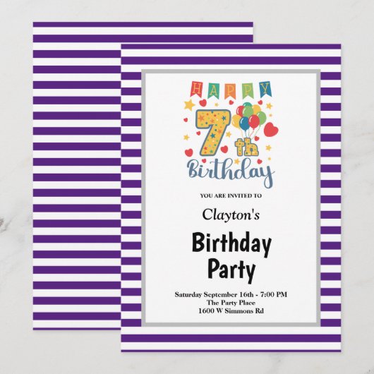 Zevende verjaardag van de Paarse/witte strepen Kaart (Voorkant / Achterkant)