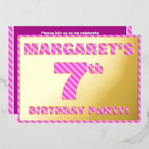 Zevende verjaardag van de partij — Vet, vun, roze  Folie Uitnodiging