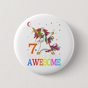 Zevende verjaardag van het abbing Unicorn Party Gi Ronde Button 5,7 Cm