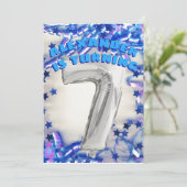 Zevende Verjaardag Zilver en Blauwe Leeftijd 7 Jon Kaart (Staand voorkant)