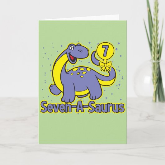 Zevenjarig kind Seven-A-Saurus Brontosaurus Kaart (Voorkant)