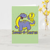 Zevenjarig kind Seven-A-Saurus Brontosaurus Kaart (Gele Bloem)