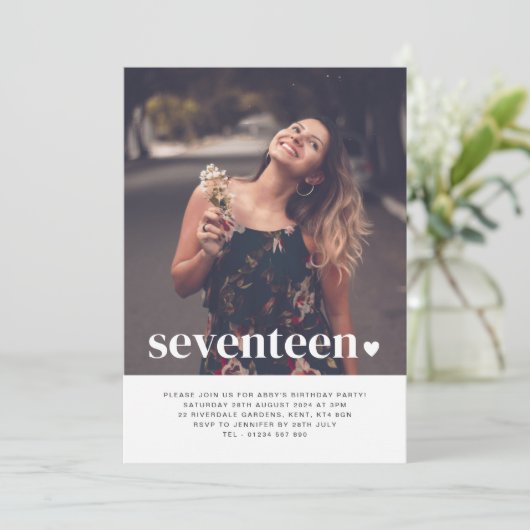 Zeventien heart Fotodag Uitnodiging (Staand voorkant)