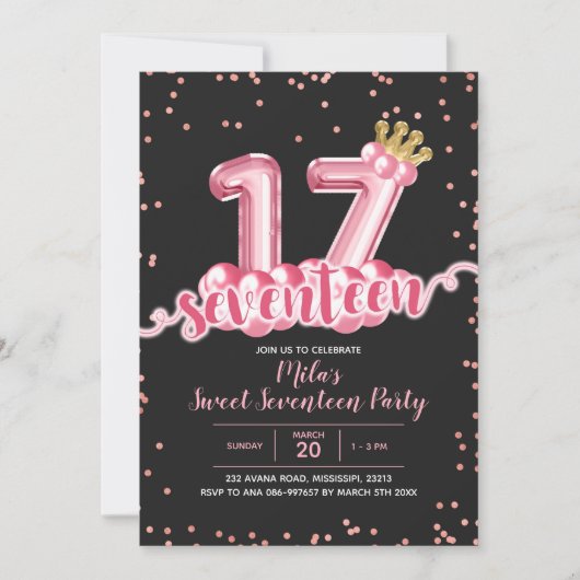 Zeventiende verjaardag van de roze en zwarte Kroon Kaart (Voorkant)