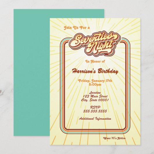 Zeventies Night Uitnodiging (Voorkant / Achterkant)