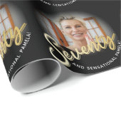 Zeventig 70e verjaardag fotoscript goud op maat cadeaupapier (Rol Hoek)