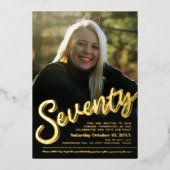 Zeventig 70e verjaardag van het douanefoto goud va folie uitnodiging (Voorkant)