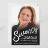 Zeventig 70ste verjaardag foto script zilver zwart kaart (Voorkant)