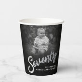 Zeventig 70ste verjaardag foto script zwart zilver papieren bekers (Achterkant)