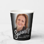 Zeventig 70ste verjaardag foto script zwart zilver papieren bekers (Voorkant)