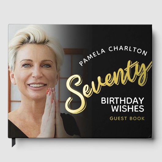 Zeventig 70ste verjaardag foto's zwart goud gasten gastenboek (Voorkant)