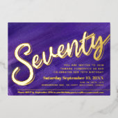 Zeventig 70ste Verjaardagsfeest paarse kunst goude Folie Uitnodiging (Voorkant)