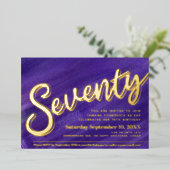 Zeventig 70ste Verjaardagsfeest paarse kunst goude Folie Uitnodiging (Staand Voorkant)