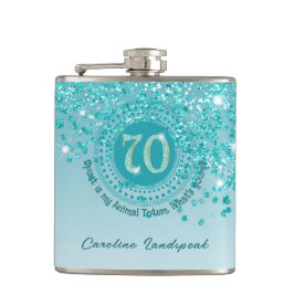 Zeventig & Blauwgroen Blauw Glitter & Drink Quote Heupfles