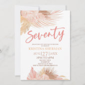 zeventig boho roze bloemig 70e verjaardag feest kaart (Voorkant)