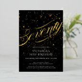 Zeventig Confetti Zwart Goud Elegant 70e Verjaarda Folie Uitnodiging (Staand Voorkant)