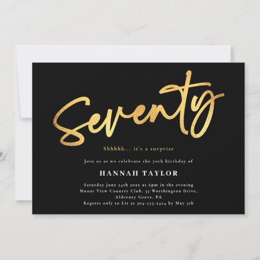 Zeventig Elegant Modern Zwart Goud 70e Verjaardag Kaart (Voorkant)