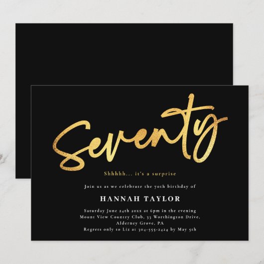Zeventig Elegant Modern Zwart Goud 70e Verjaardag Kaart (Voorkant / Achterkant)