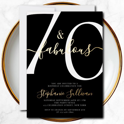 Zeventig en Fabulous Lettertype 70ste Verjaardag Folie Uitnodiging