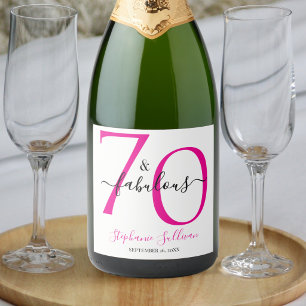 Zeventig en Fabulous Roze 70ste Verjaardagsfeestje Sparkling Wijnetiket