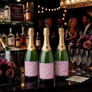 Zeventig en Fabulous Roze Glitter Script Embleem Sparkling Wijnetiket