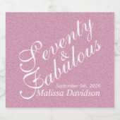 Zeventig en Fabulous Roze Glitter Script Embleem Sparkling Wijnetiket (Enkel label)