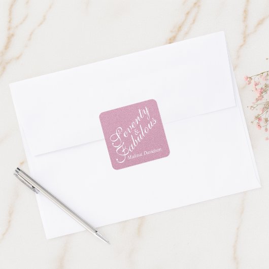 Zeventig en Fabulous Roze Glitter Script Embleem Vierkante Sticker