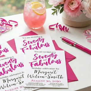 Zeventig en Fabulous Roze Script Verjaardag Kaart
