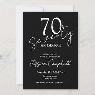 Zeventig en Fabulous Schrift Zwart 70ste Verjaarda Kaart