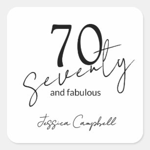 Zeventig en Fabulous Schrift Zwart 70ste Verjaarda Vierkante Sticker