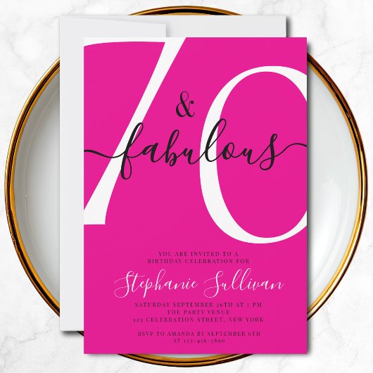Zeventig en Fabulous Script 70e Verjaardag Roze Kaart
