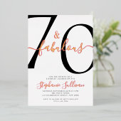 Zeventig en Fabulous Script 70ste verjaardagsfeest Folie Uitnodiging (Staand Voorkant)