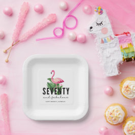 Zeventig en fantastische roze flamingo 70e verjaar papieren bordje