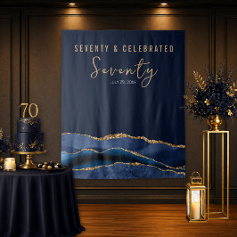 Zeventig En Gevierd Navy Goud Agate Achtergrond Wandkleed