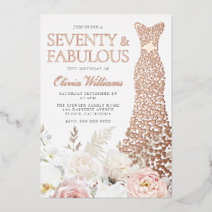 Zeventig & Fabulous 70ste Verjaardagsfeestje Roos  Folie Uitnodiging