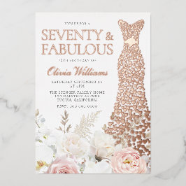 Zeventig & Fabulous 70ste Verjaardagsfeestje Roos  Folie Uitnodiging